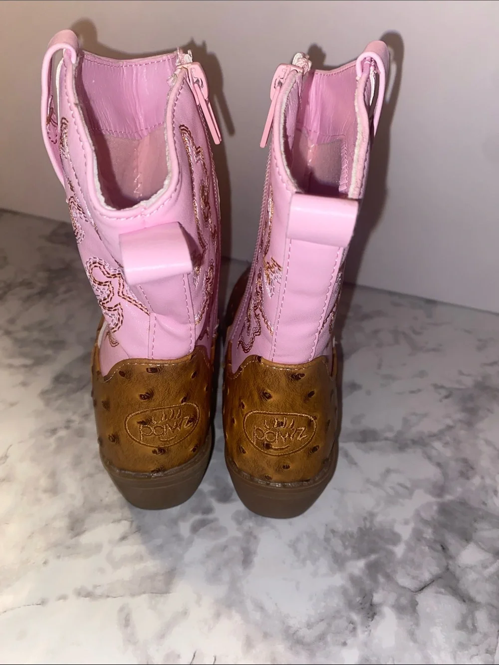 Girls  Pink and Brown Western Ankle Boots